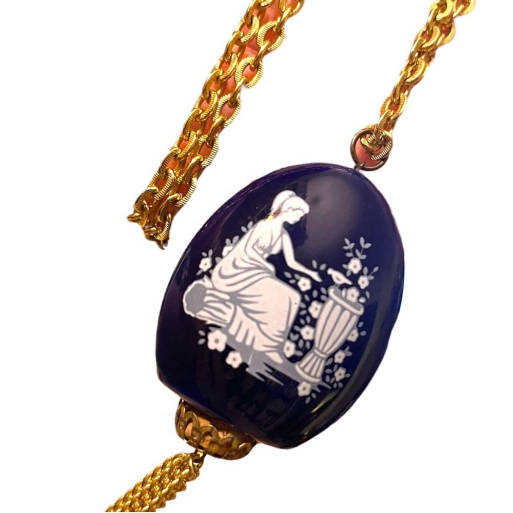 Vintage Ceramic Lanvin Paris Cameo style pommander perfume Necklace sachet